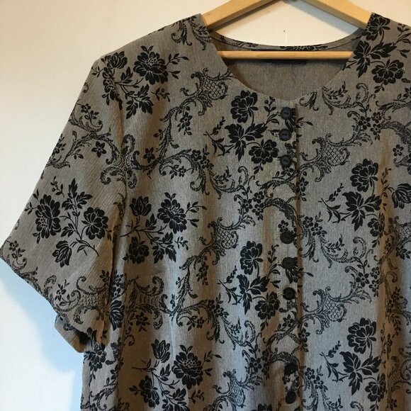Vintage Penningtons Wallpaper Damask Print Short Sleeve Button Down Top - Picture 3 of 16